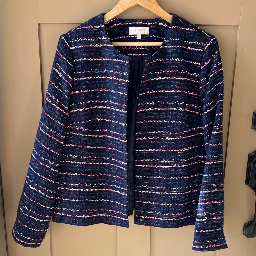 Talbots Factory 16 Navy Multicolor Tweed Blazer Striped - Picture 2 of 10